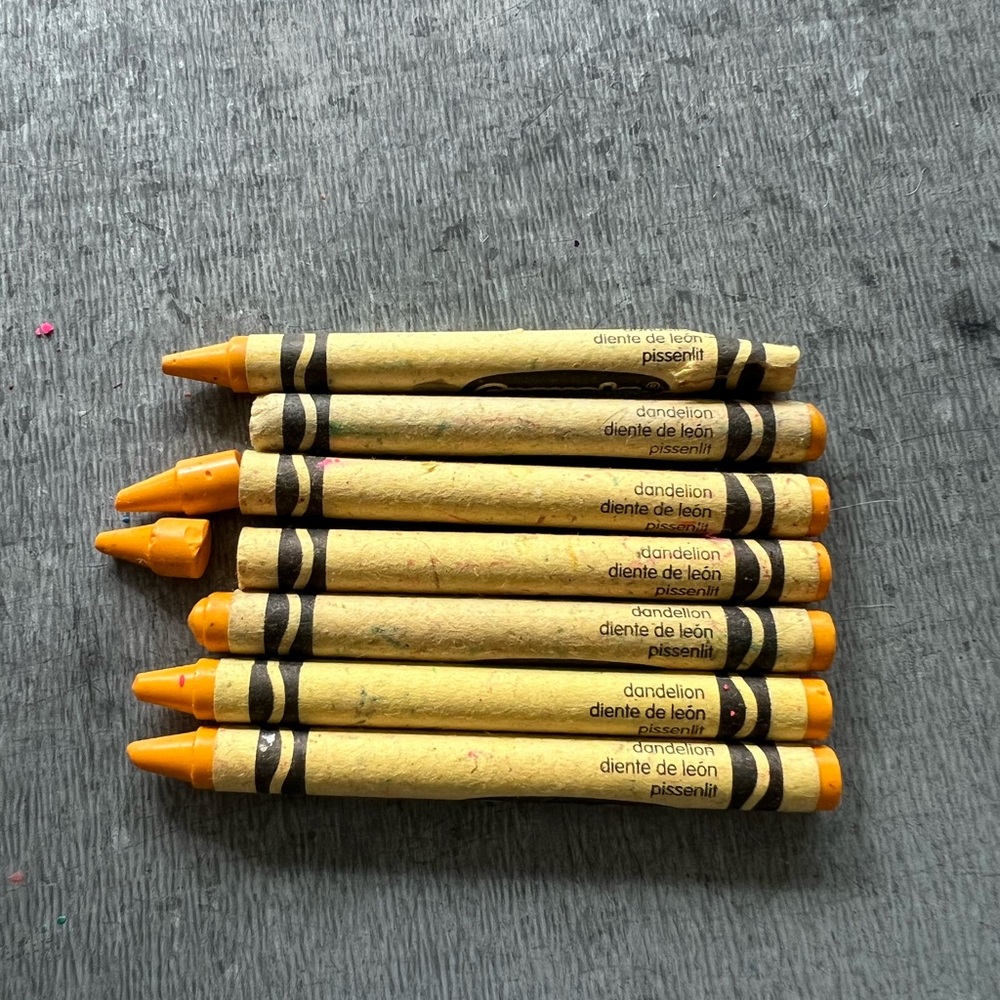 Discontinued Dandelion Crayola crayons pictured here